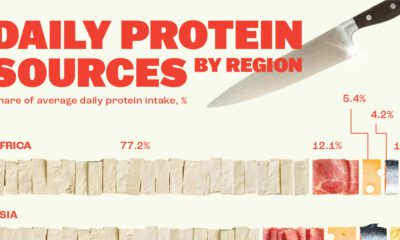 Bar chart showing daily protein sources by region.