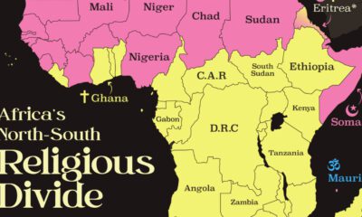 A cropped map of the largest religious group in every African country, per data from the U.S. State Department (2022).