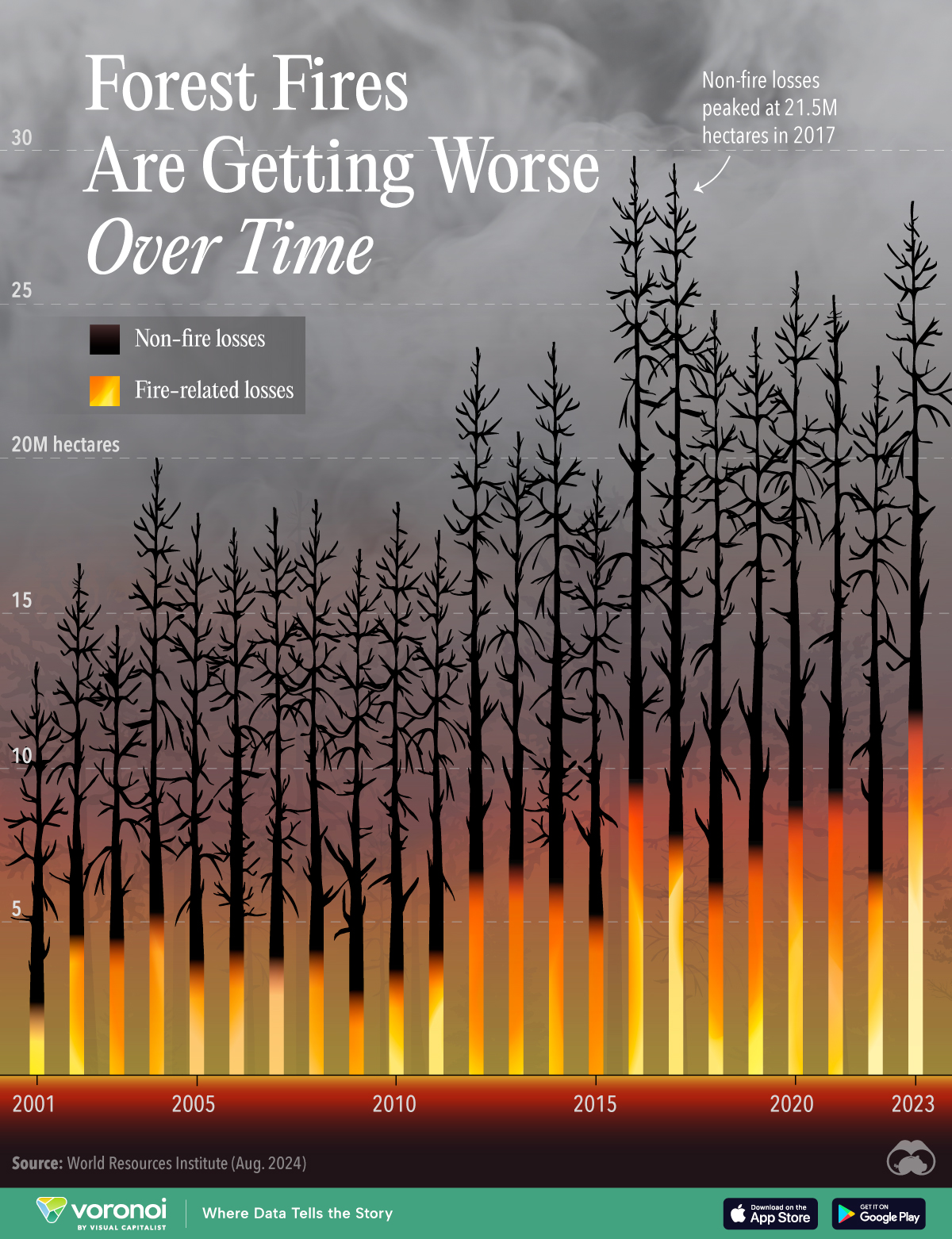 Chart showing the damage caused by global forest fires