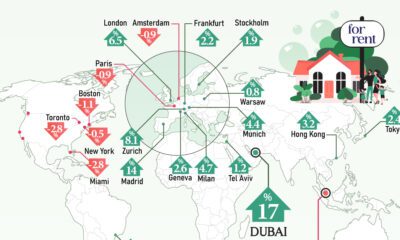 This map shows the change in average rent prices in real terms across real estate bubble cities.