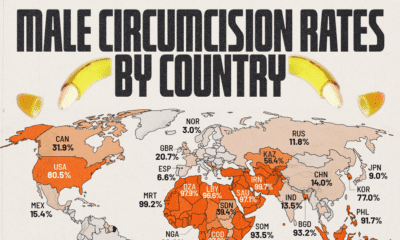 This cropped graphic maps out the male circumcision rate by country.