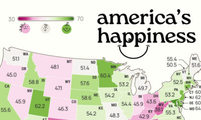 This map shows the happiest states in America in 2024.