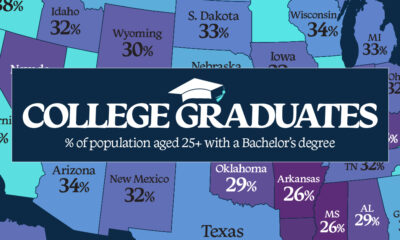This map visualizes the share of people aged 25 and older with a bachelor’s degree, by each U.S. state.