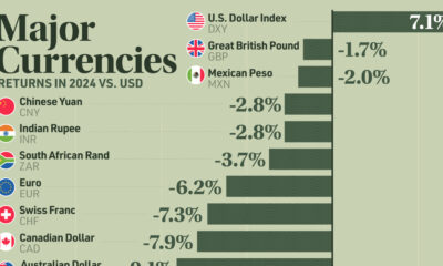 Bar chart showing the performance of major currencies against the U.S. dollar in 2024.