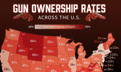 In this map, we rank states by the highest percentage of gun ownership.