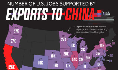 This cropped map shows the number of American jobs supported by U.S. exports to China by U.S. state.
