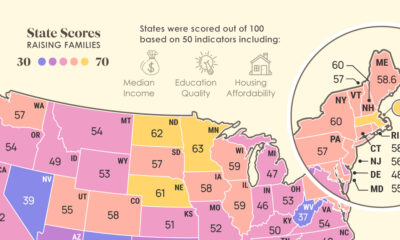 Map showing the best states to raise a family in 2025.