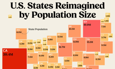 This map reimagines the size of U.S. states based on their populations. Data is from the Census Bureau, as of 2024.