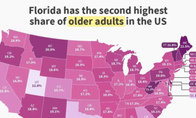 A map showing the share of older adults by state