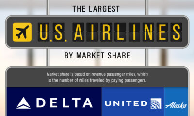This infographic highlights the top 10 largest U.S. airlines by market share in 2024.