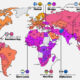 A world map showing happiness scores of various countries from the 2025 World Happiness Report