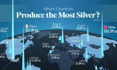 The preview image for a map of countries by their silver production in 2023 using data from Metals Focus.