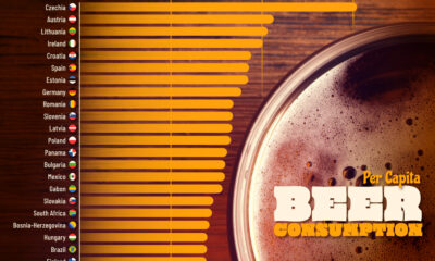 Bar chart showing per capita beer consumption by country in 2023.