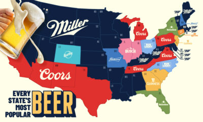 Map showing the most popular beer in each U.S. state based on search interest.