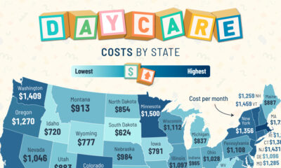 This map breaks down the monthly cost of daycare in each U.S. state, revealing how wide the gap is between the most and least affordable regions.