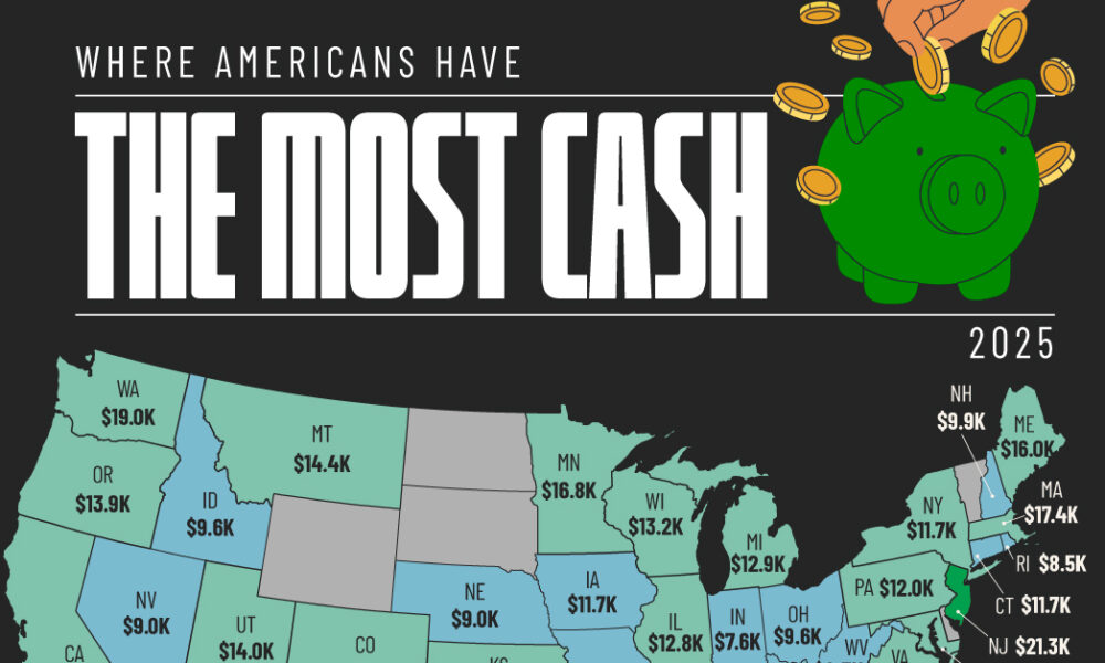 This cropped map ranks all 50 States by the median bank deposit balance.