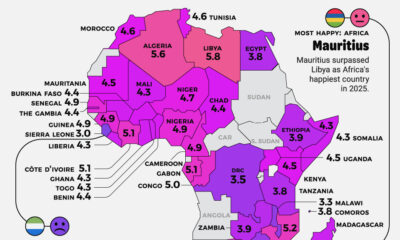 A map showing happiness levels across Africa