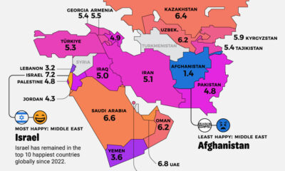 A map of happiness levels in Central Asia and the Middle East