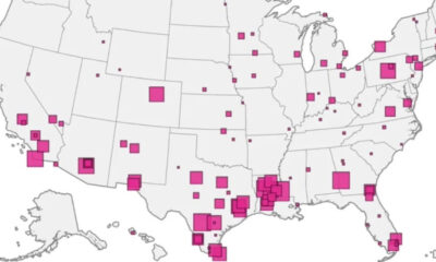Teaser image of map of the U.S. created by USAFACTS that shows average daily population of ICE detention centers in february 2025.