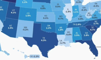 teaser image of U.S. population changes by state 2020 to 2023.