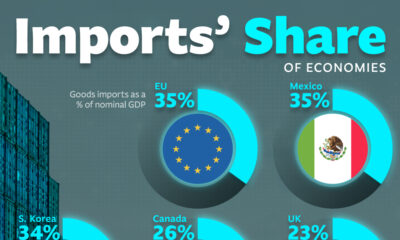 Pie chart showing the value of imported goods as a share of GDP across major economies.