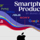 Line chart showing smartphone production by brand since 2015.