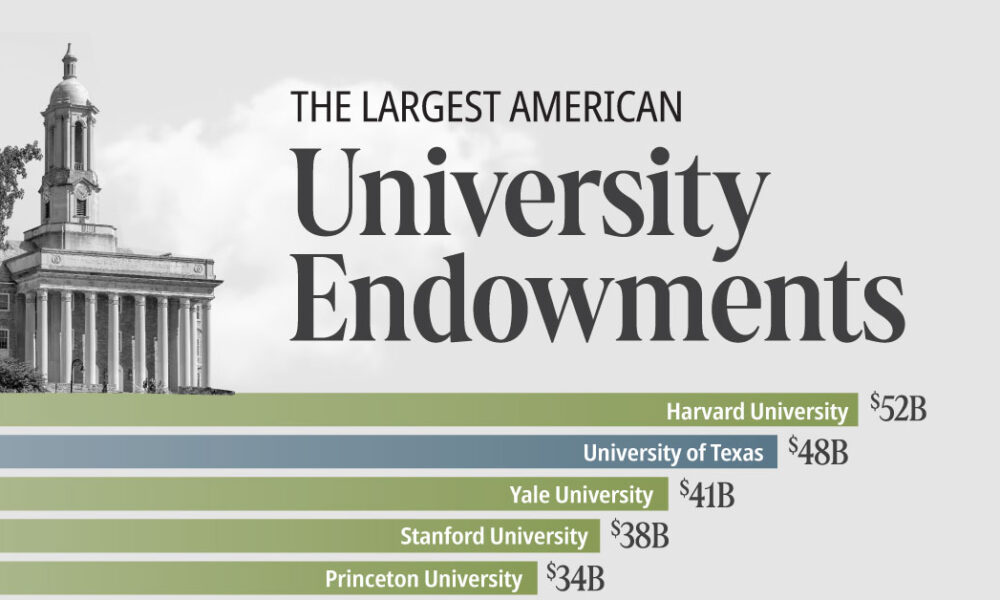 Bar chart showing the largest American university endowments as of 2024 fiscal years.