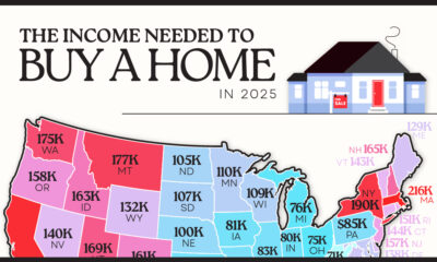 This visualization maps the annual income required to buy a typical three-bedroom home in every U.S. state.