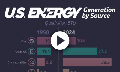 Bar chart showing US energy generation by source (1950-2024)
