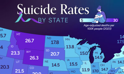 In this map, we use data from the U.S. Centers for Disease Control and Prevention (CDC) to show suicide rates by state.