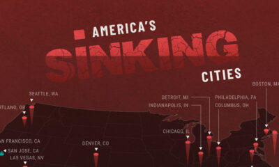A map showing 28 of the largest American cities by land subsistence rate