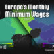 This cropped map compares the national monthly minimum wages by European Country, in both euros and a purchasing power parity metric.