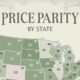Map showing the most and least expensive states in America based on price parity.