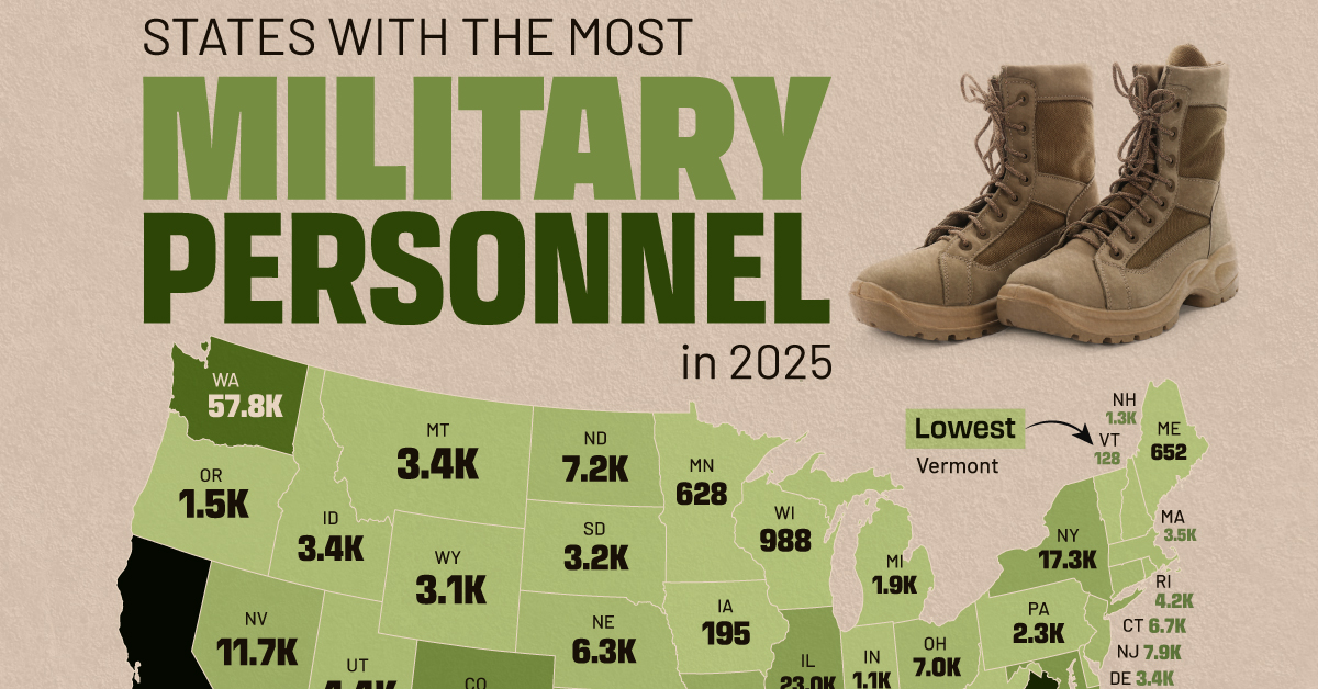 Mapped: States with the Most Military Personnel in 2025