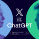 This infographic compares global website traffic growth for ChatGPT.com and X.com (formerly Twitter) between April and May 2025, using data from Similarweb.