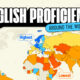 A map showing English proficiency scores by country