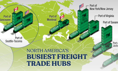 The preview image for a map of the busiest freight trade hubs in North America in 2024.