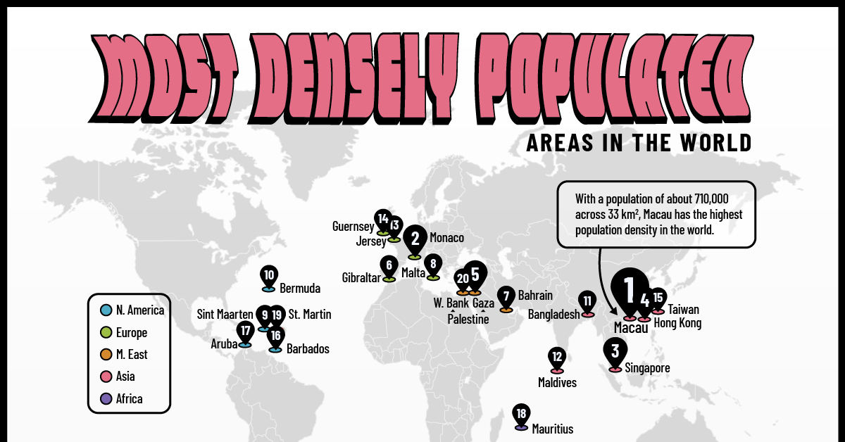 Ranked: The 20 Most Densely Populated Countries and Territories
