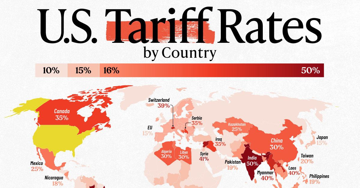 Mapped: U.S. Tariff Rates by Country