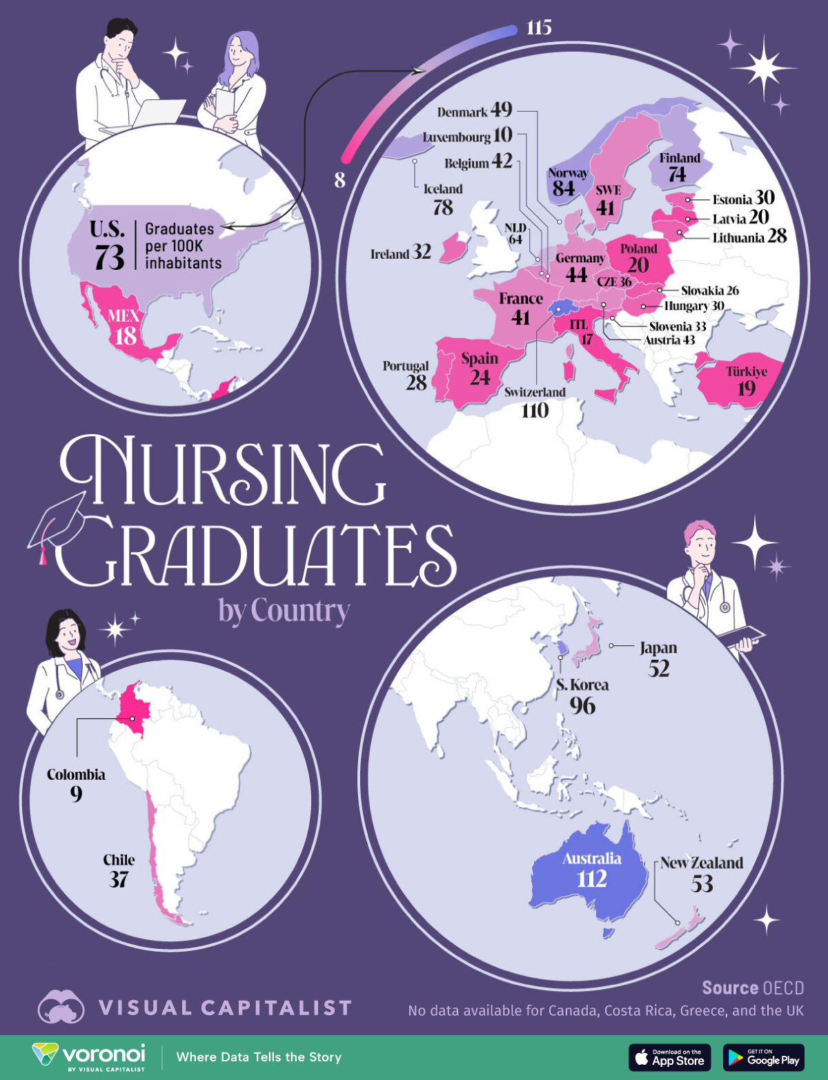 A map of countries by their nursing graduates per capita