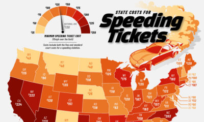 cropped map of speeding ticket costs by state