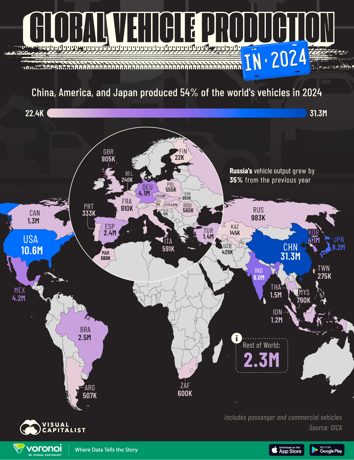 Map visual showing vehicle production by country in 2024