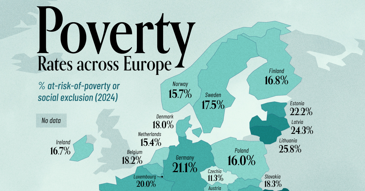 Mapped: Europe’s Poverty Rates by Country
