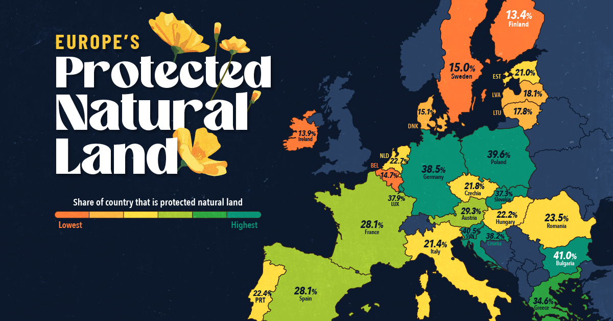 Mapped: Europe’s Protected Land Share by Country