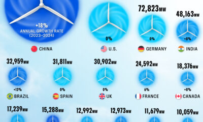Circle graphic showing the top countries by wind power energy in 2024.