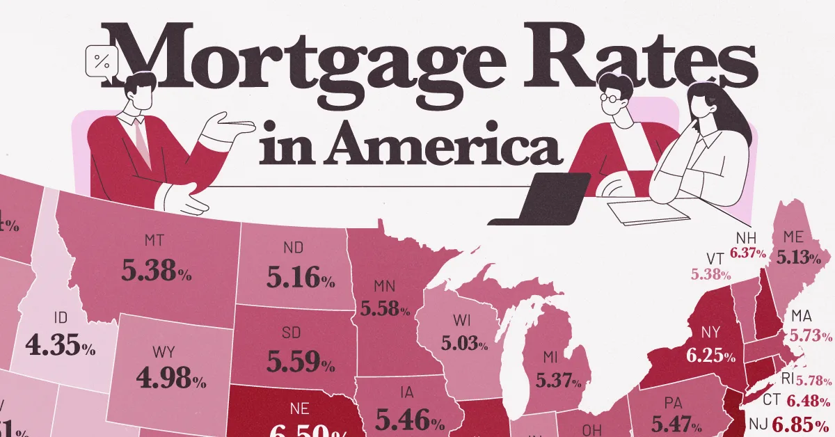In this map, we chart the average home mortgage rate by state in the U.S. in 2025.