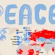 Map showing countries based on global peace index scores in 2025.