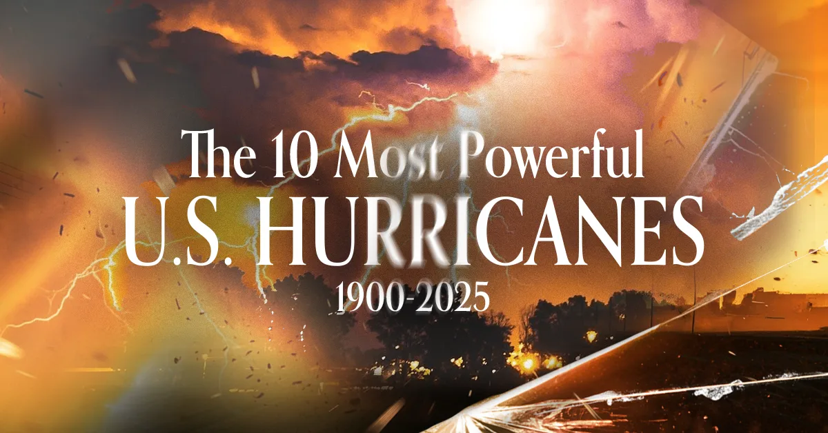 Preview of a chart showing the 10 most powerful hurricanes in the U.S. from 1900-2025, using data from NOAA.