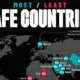 Map showing the most and least safe countries in the world.