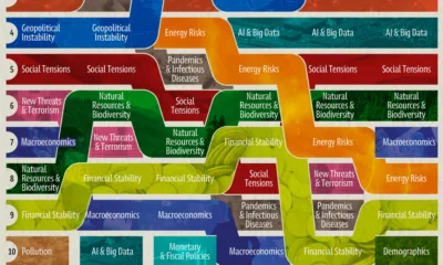 Flowchart graphic showing the top 10 global risks from 2020-2025.